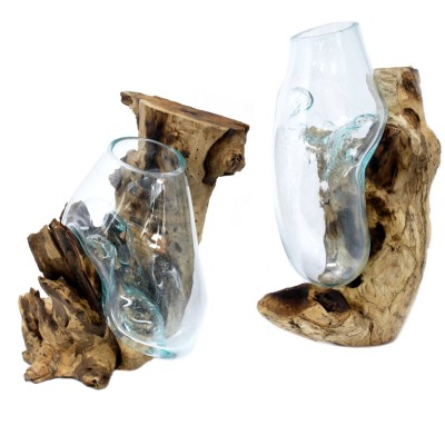 Geschmolzenes Glas auf Holz – Hängeschale