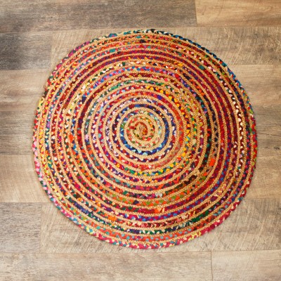 Runder Teppich aus Jute und recycelter Baumwolle – 90 cm