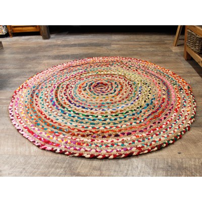 Runder Teppich aus Jute und recycelter Baumwolle – 120 cm