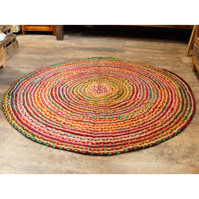 Runder Teppich aus Jute und recycelter Baumwolle – 150 cm