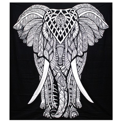 Schwarz-weiße Tagesdecke (Doppelbett) – Elefant