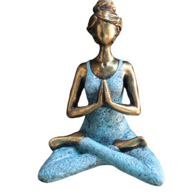 Yoga-Dame-Figur – Bronze und Türkis, 24 cm