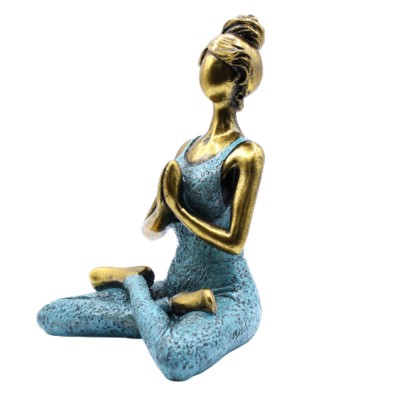 Yoga-Dame-Figur – Bronze und Türkis, 24 cm