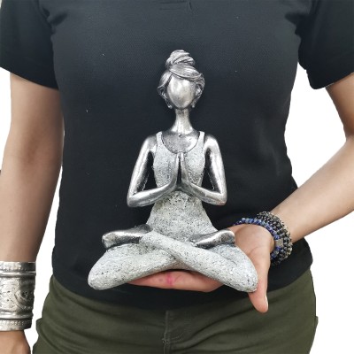 Yoga-Dame-Figur – Silber und Weiß, 24 cm