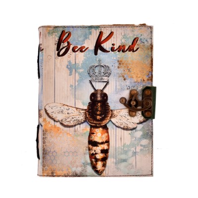 Ledernotizbuch – Bee Kind – Ausgefranste Seitenränder