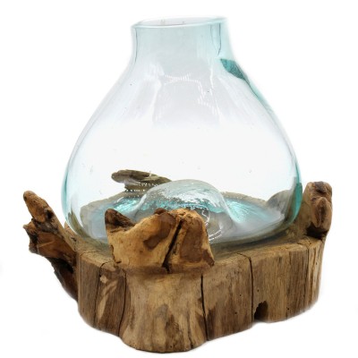 Geschmolzenes Glas auf Holz – Große Schüssel – Beleuchtet – 30 cm