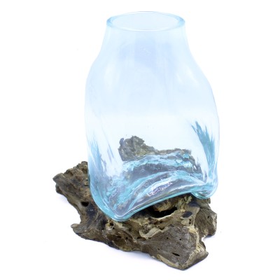 Geschmolzenes Glas auf Holz – Große Vase